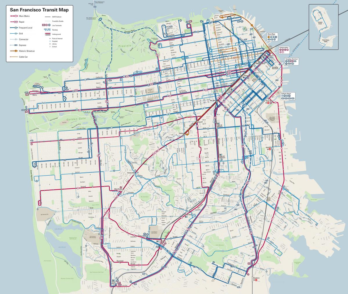 Автобусные линии Сан-Франциско карте