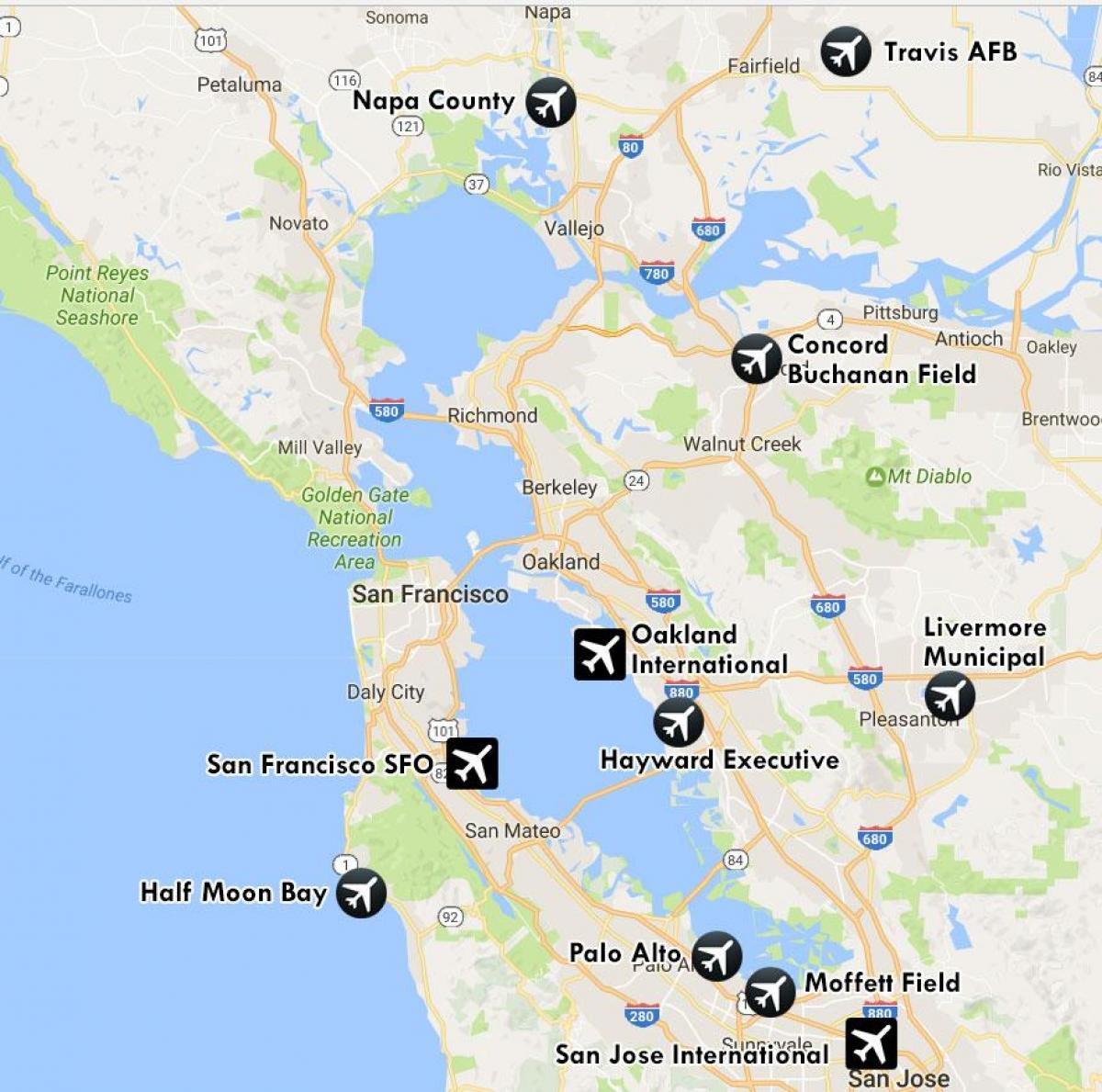 аэропорты рядом с Сан-Франциско карте