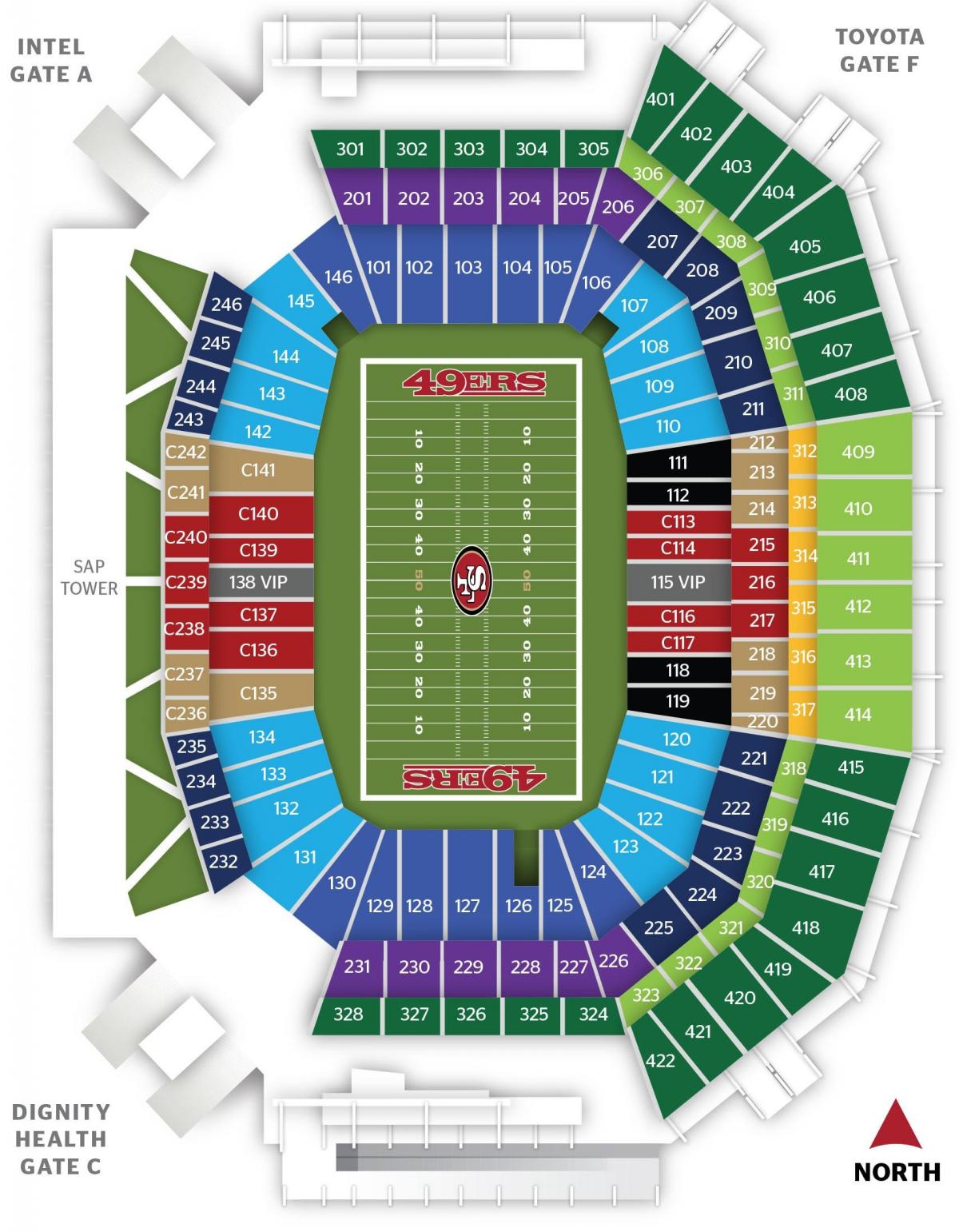 Карта Сан-Франциско 49ers в стадион 