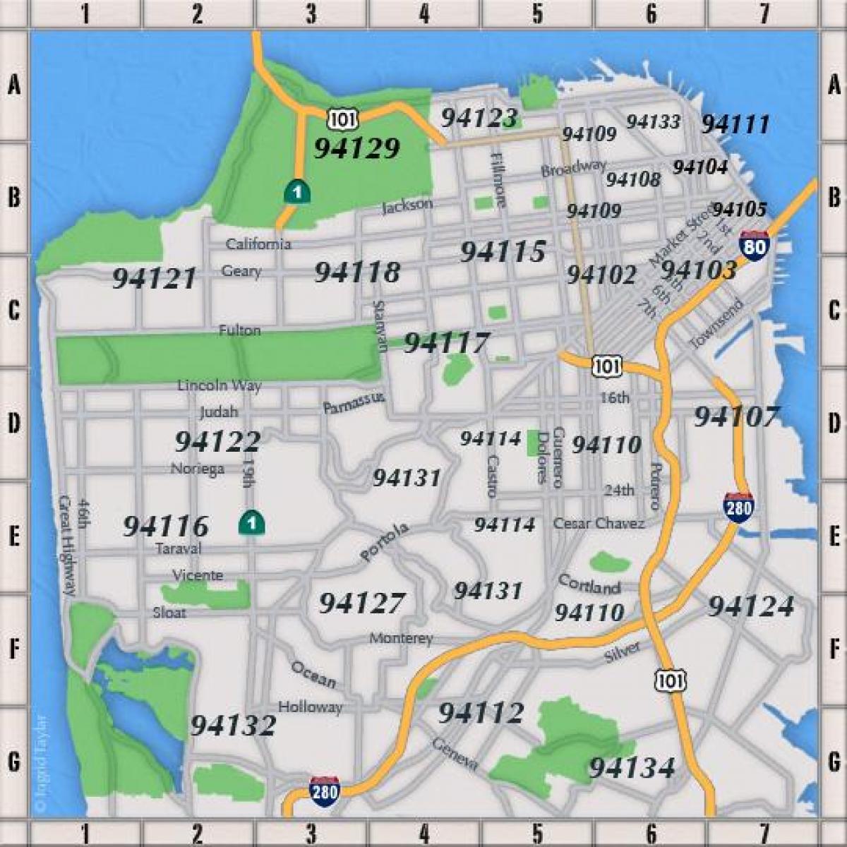 Сан-Франциско почтовый индекс карте