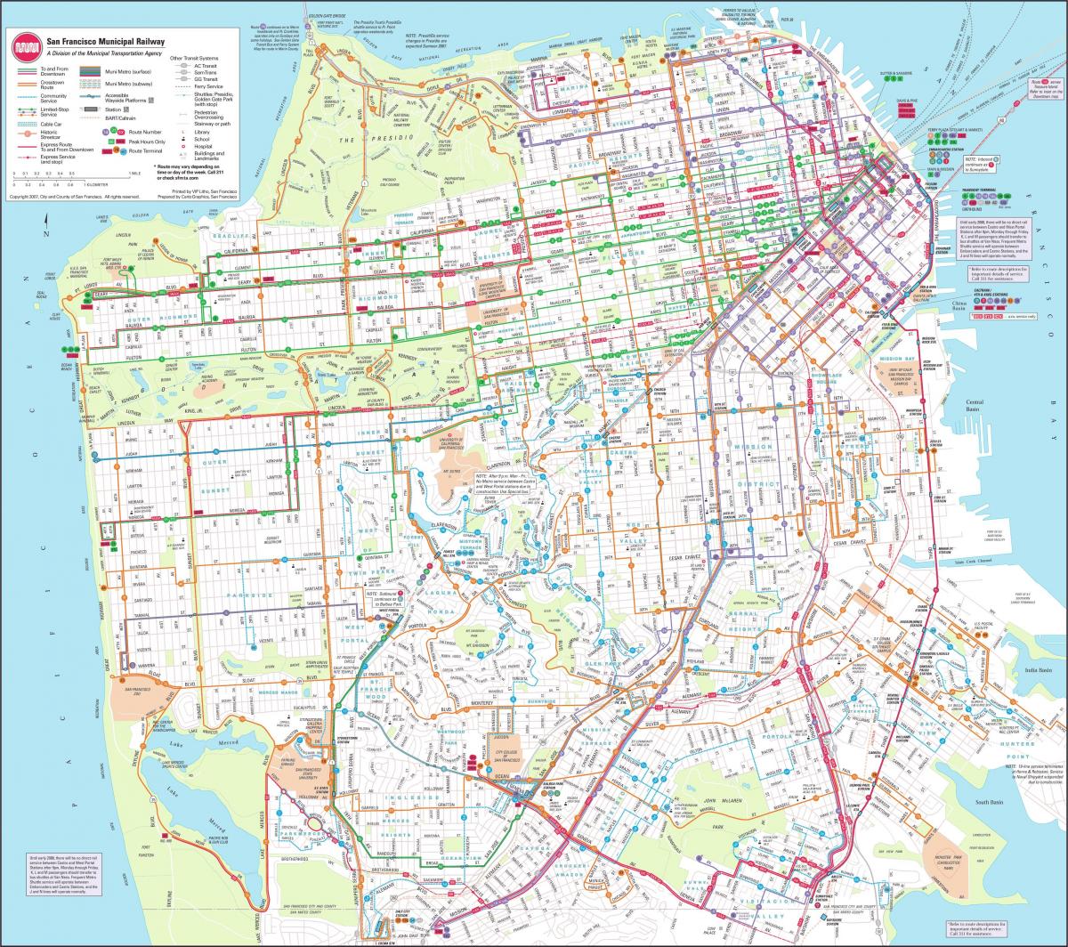 Карта Сан-Франциско муниципальная железная дорога