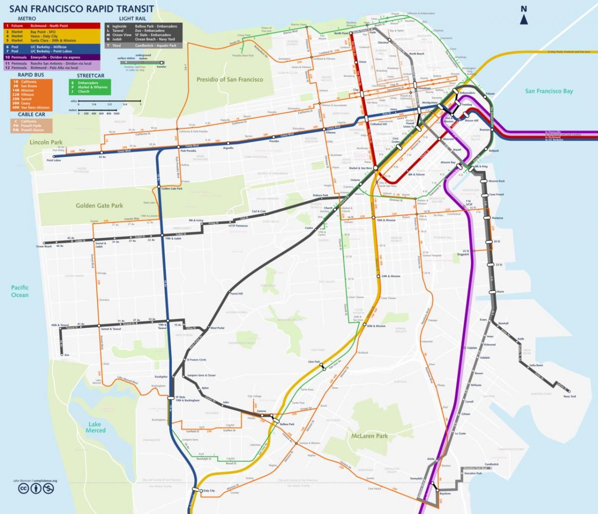 Сан-Франциско общественного транспорта карте