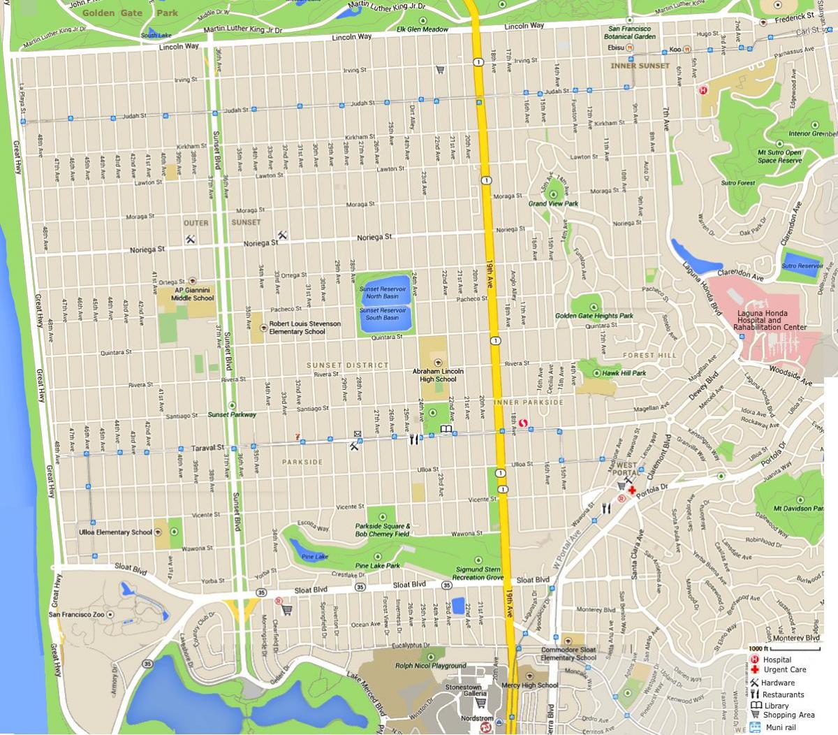 Карта Твин Пикс в Сан-Франциско