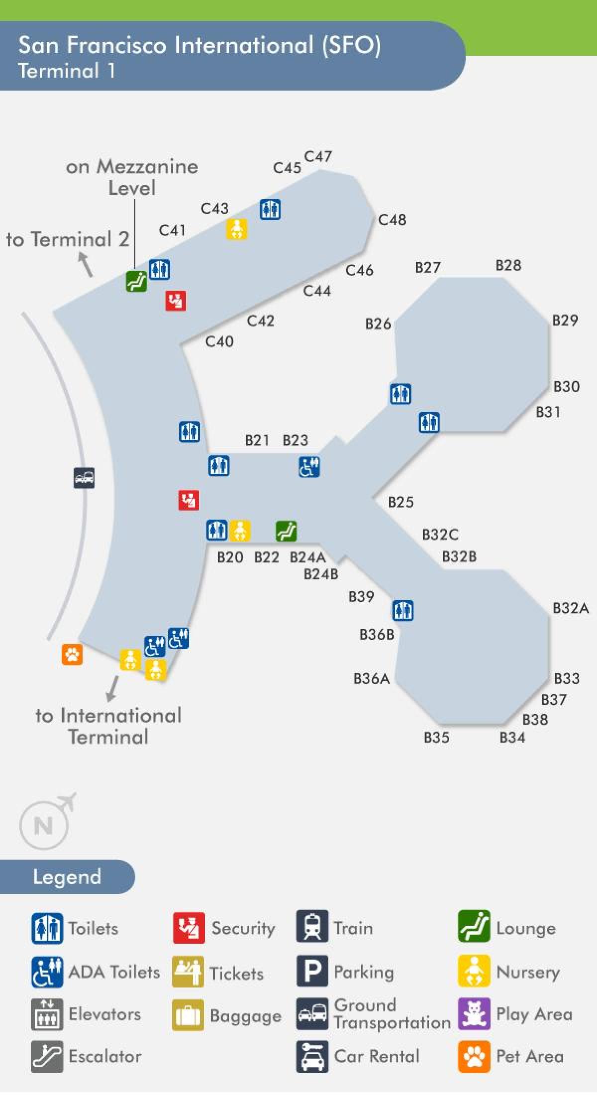 Терминал аэропорта Сан-Франциско 1 карта