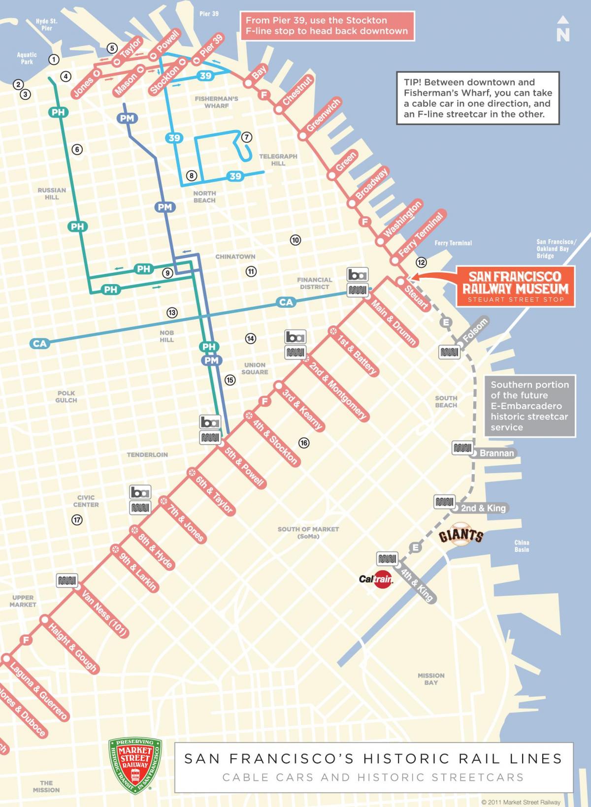 Карта канатная дорога по маршруту Сан-Франциско ca