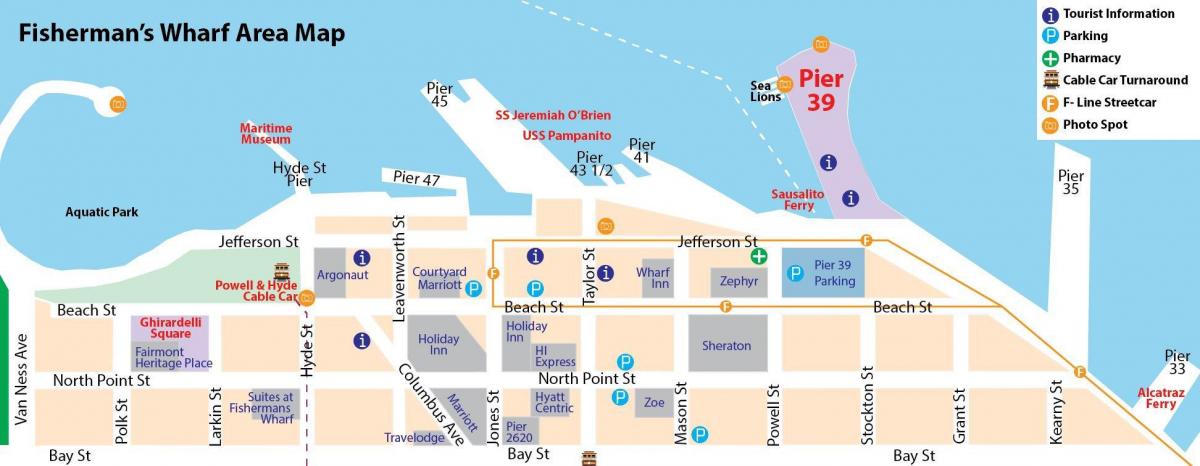 Карта Сан-Франциско Пирс 39 площадь