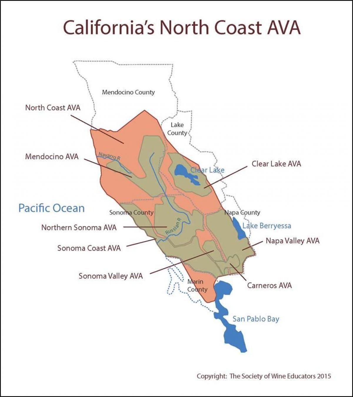 Карта калифорнийского побережья к северу от Сан-Франциско