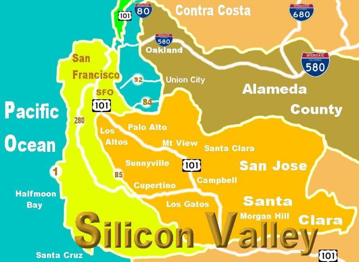 Карта расположения Силиконовой долины 