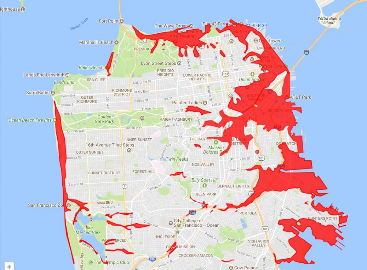 Районы Сан-Франциско, чтобы избежать карте