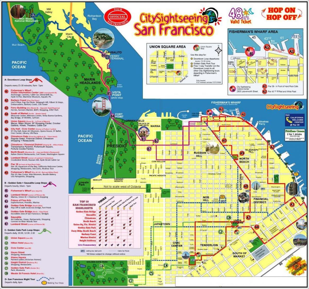 Сан-Франциско-хоп-хоп-офф автобусный тур карте